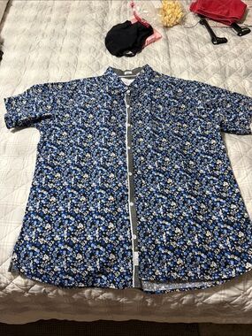 Blue and Black Floral Button-Up Shirt
